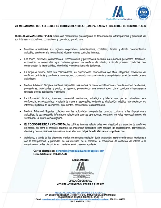 Primera página de los Mecanismos de Transparencia y Publicidad de Intereses